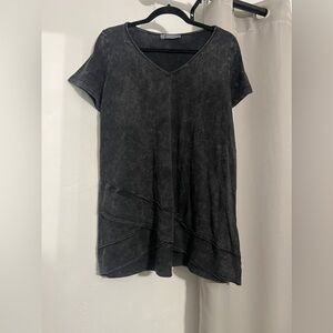 Asymmetrical Acid Wash Short Sleeve Tunic